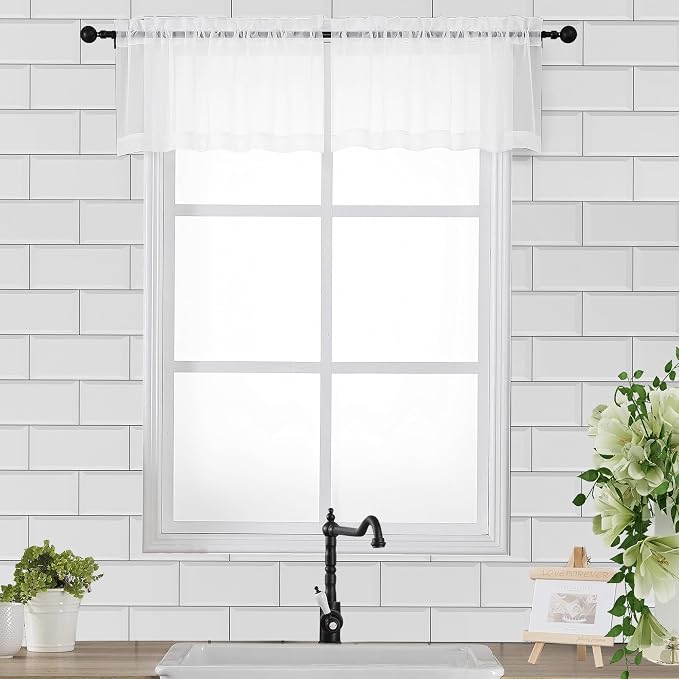 Chyhomenyc White Sheer Valance for Windows, 2 Pack | Light Filtering Voile Soft by Chyhomenyc