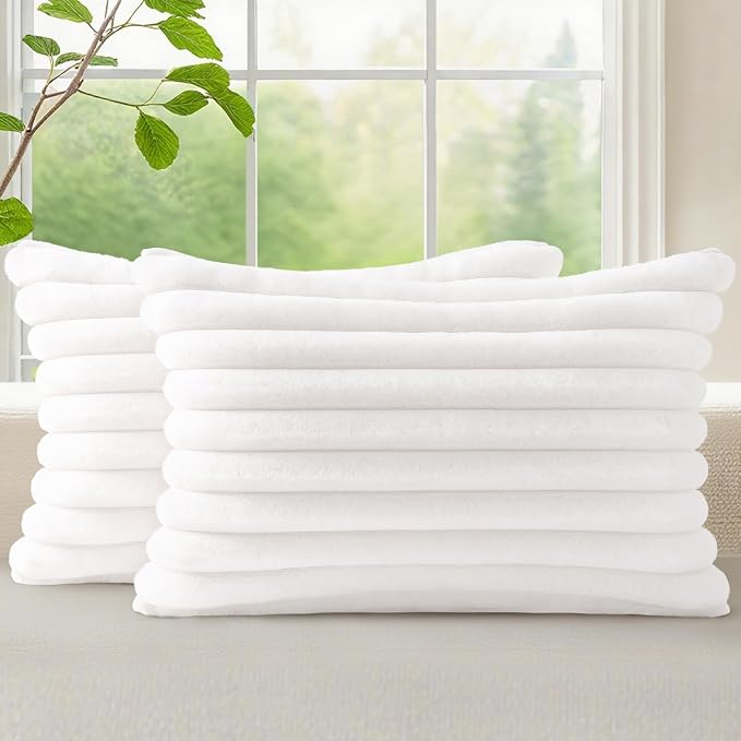 decorUhome Fall Faux Fur Throw Pillow Covers 12x20 Set of 2 White | Decorative by decorUhome
