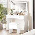 IRONCK Vanity Desk with LED Lighted Mirror & Power Outlet, Makeup Vanities Table with 4 Drawers,Storage Bench,Dressing Table for Bedroom White