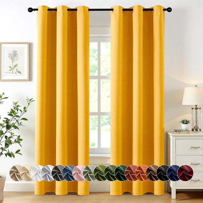 MIULEE Blackout Curtains for Bedroom 2 Panels 40 x 72 Inch Long Yellow | by MIULEE