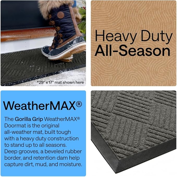 GORILLA GRIP 100% Waterproof All-Season WeatherMAX Doormat, US Designed Natural - Image 3