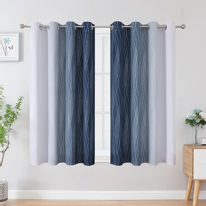 Navy Blue and Greyish White Blackout Curtains - Image 2