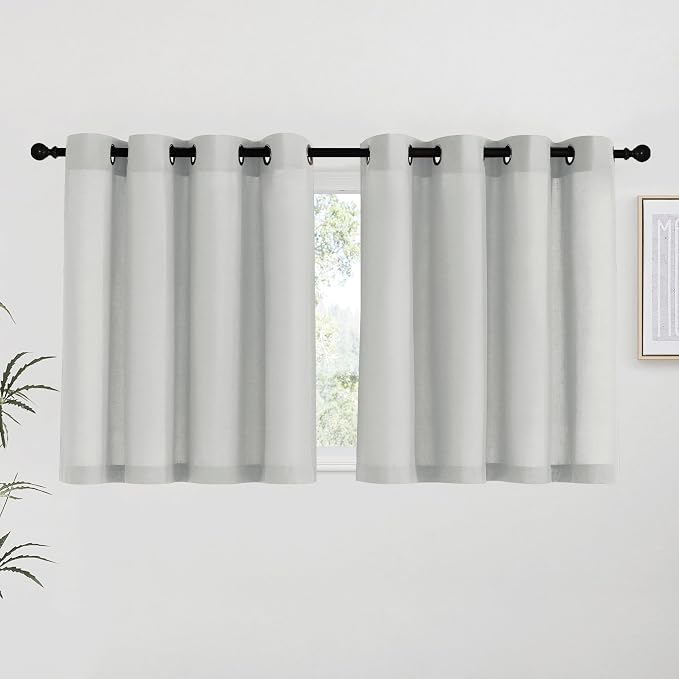 NICETOWN Gray Linen Kitchen Curtains 36 inch Length, Decorative Thick Flax by NICETOWN
