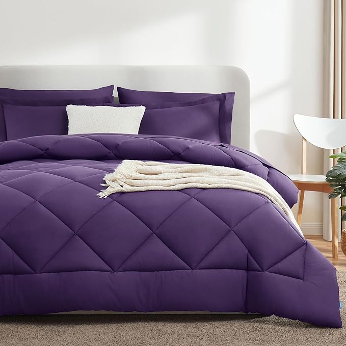 CozyLux Queen Comforter Set Purple - Bed in a Bag Queen Size 7 Pieces, Luxury Soft Bed Set for All Seasons, Bedding Set with Down Alternative Comforter, Sheets, Pillowcases & Shams