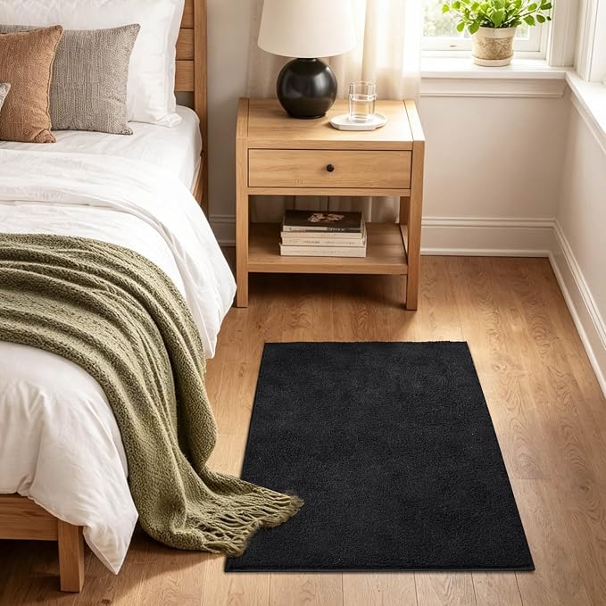 2x3 Black Solid Area Rug Washable Non-Slip Soft - Image 3