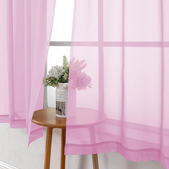 Light Pink Sheer Curtains 54 Inch Length 2 Panels, Voile Airy Drapes - Image 7