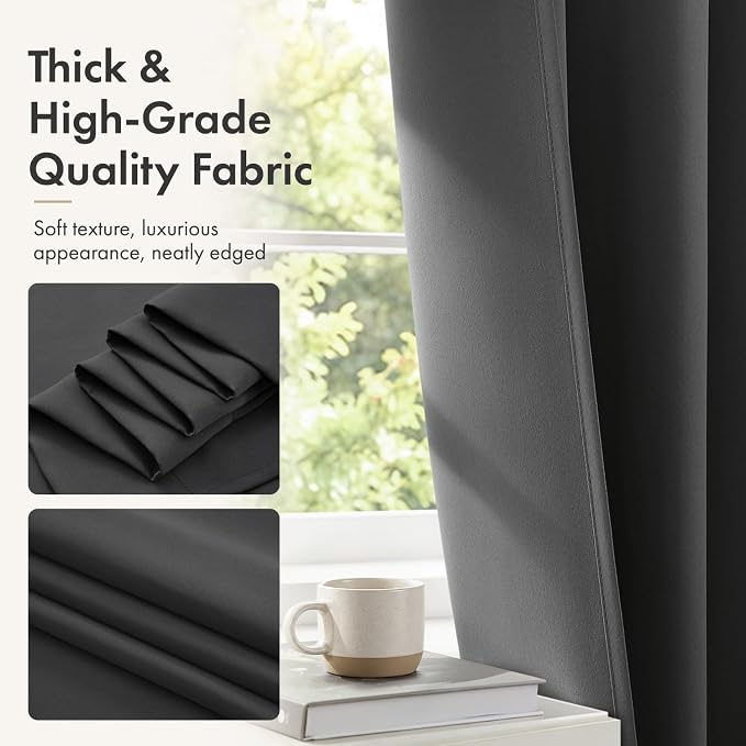 MIULEE Set of 4 Grey 45 Inch Short Blackout Kitchen Window Curtains | Bedroom - Image 8