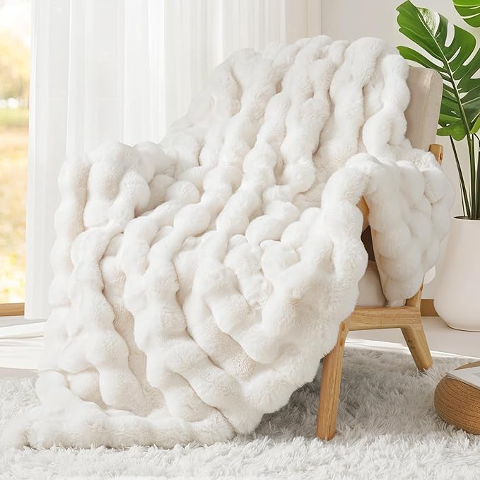Luxury 1000GSM Rabbit Faux Fur Blanket, Super Heavy Warm Cozy Brown Blankets - Image 7