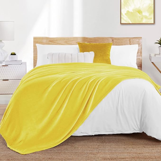 Walensee Fleece Blanket Plush Throw Fuzzy Lightweight (Twin Size 60x80 Yellow/Lemon Canary Yellow) Super Soft Microfiber Flannel Blankets for Couch, Bed, Sofa Warm and Cozy for All Seasons