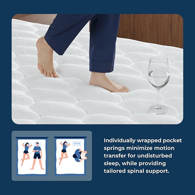 Vesgantti Twin XL Mattress 10 Inch, Fiberglass-Free | Cool Sleep Hybrid Mattress in a Box - Memory Foam & Pocket Springs, Ergonomic Design, Pressure Relief, Medium Firm Feel, 39"*80"*10"