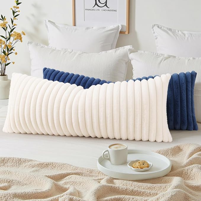 decorUhome Fall Faux Fur Throw Pillow Covers 14x36 Pack of 1 Cream White | - Image 7