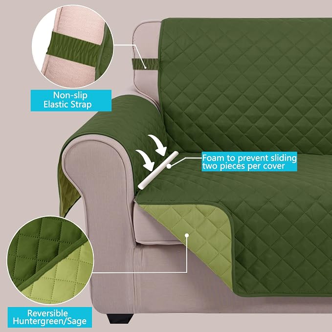 U-NICE HOME Reversible Oversized 28''Chair Covers, Huntergreen/Sage | Armchair - Image 3