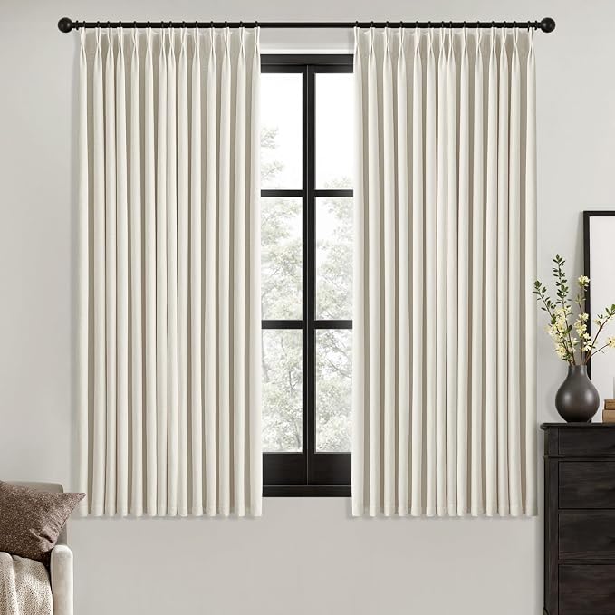 MIULEE Natural Pinch Pleated 100% Blackout Linen Curtains 40x63 Inches | Room by MIULEE