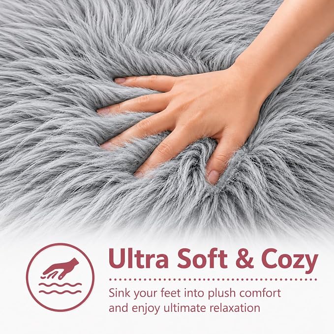 EasyJoy Faux Sheepskin Rug, 2 x 6 ft, Frosted Bottom Gray | Fluffy Faux Fur - Image 7