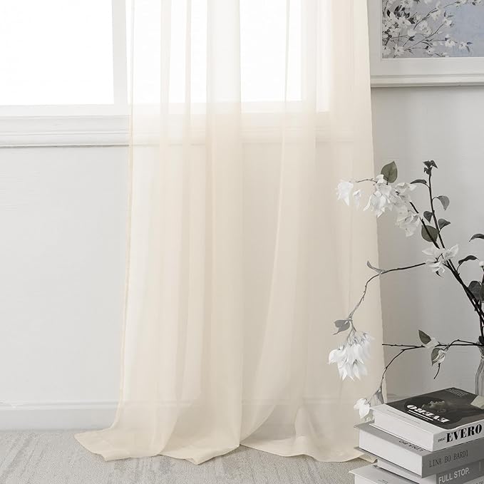 HUTO Peach Cream Beige Sheer Curtains 84 Inches Long Rod Pocket Ivory Sheer Voile Window Treatment Drapes Curtains for Living Room Bedroom,2 Panels 52 by 84 Inch Length