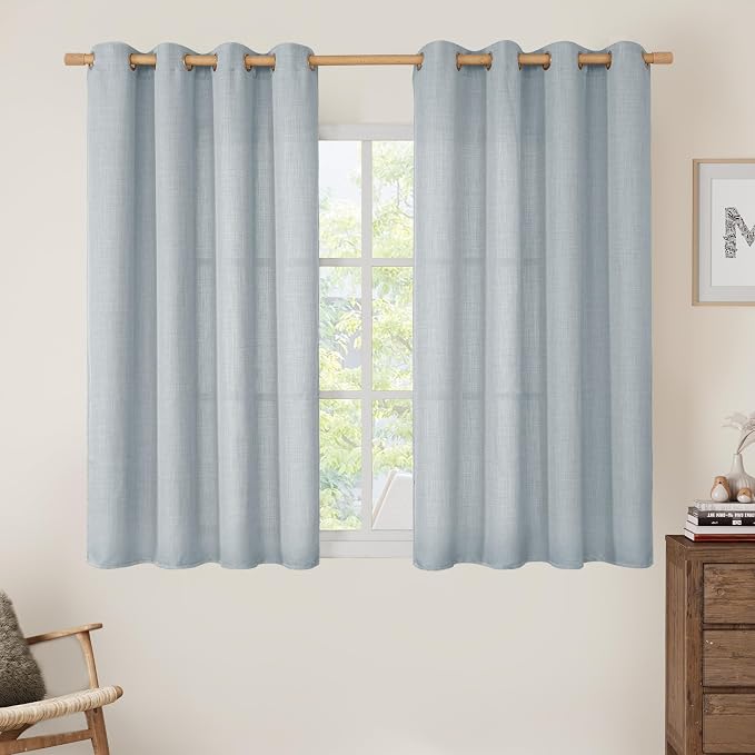Haze Blue Linen Curtains 54 Inch Length by LAMIT