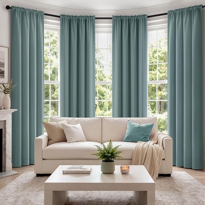 MIULEE 84 Inch Length Dusty Blue Blackout Bedroom Curtains Set of 4 | Thermal by MIULEE