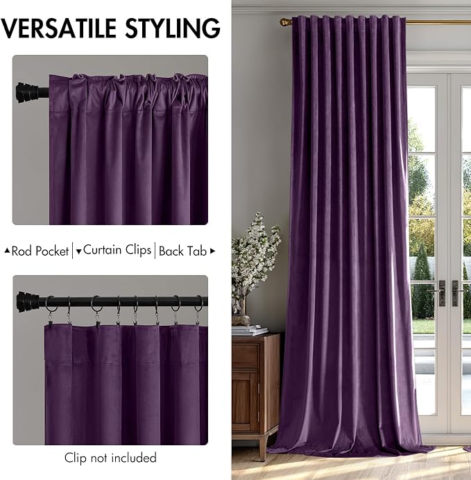 MIULEE Purple Velvet Curtains 52x96 inches Luxury Blackout Curtains | Thermal - Image 2