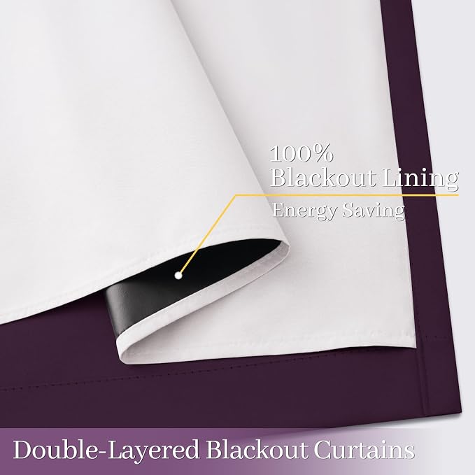 Yakamok Dark Purple 100% Blackout Curtains 63 Inches Long 50" Wide 2 Panels | - Image 4