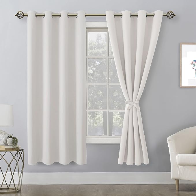 Blackout Curtains for Bedroom, 52 x 63 Inches Length Ivory 2 Panels | Thermal - Image 8