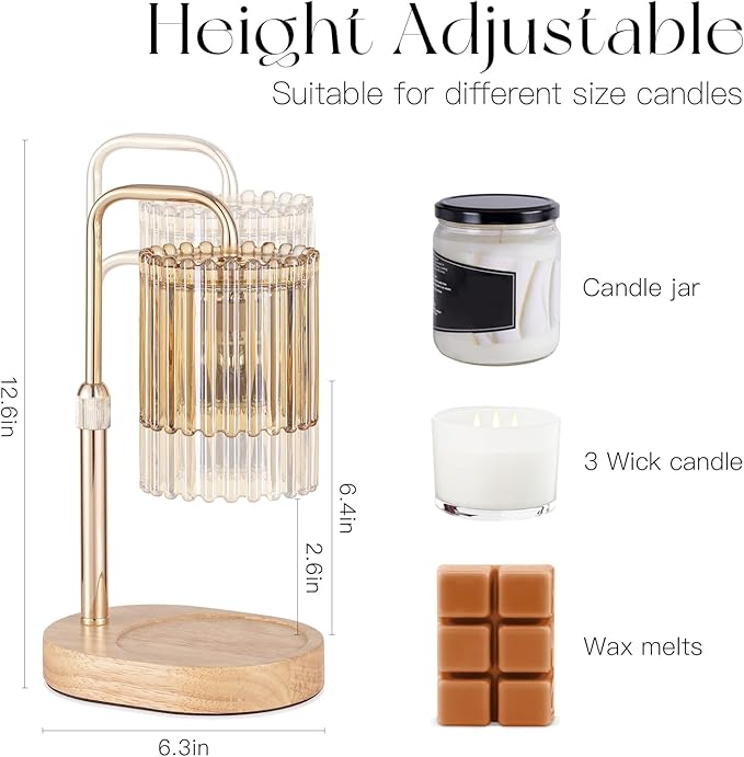 Candle Warmer Lamp with Timer: Gold Candle Warming Lamp Height Adjustable Wax Melt Warmer Dimmable Modern New Home Bedroom Decor Housewarming Gift for Women