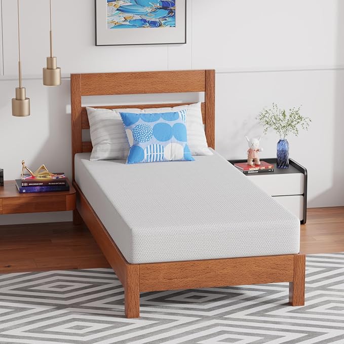 PayLessHere 8 Inch Twin XL Green Tea Memory Foam Mattress Cooling Gel Infused Mattress,Medium Firm Mattresses Fiberglass Free/CertiPUR-US Certified/Bed-in-a-Box/Pressure Relieving Twin XL Size,White