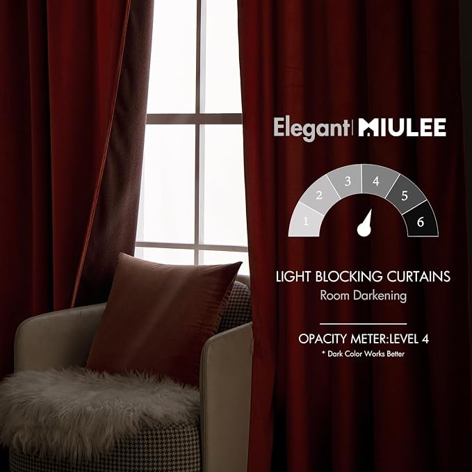 MIULEE Velvet Curtains 52x84 inches 2 Panels Burnt Orange Blackout Curtains | - Image 5