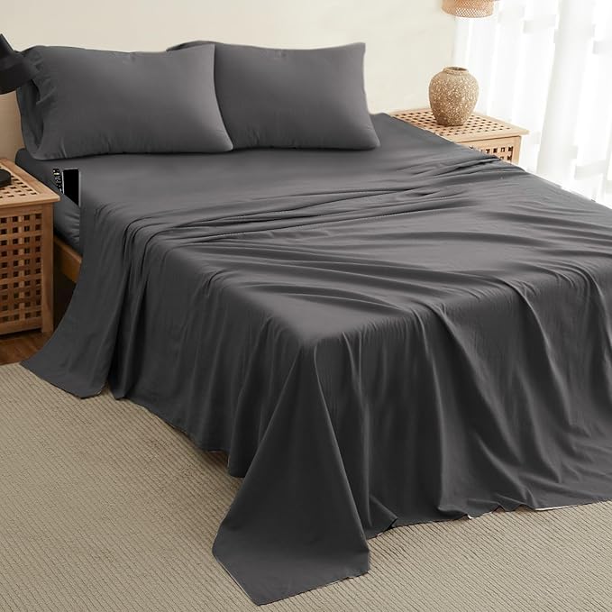 DREAMCARE Twin XL Sheet Sets - 4pc Cooling Sheets XL Twin Sheets - Twin XL Sheets up to 21” Deep Pocket – Hotel Luxury Extra Long Bed Sheets 100% Brushed Microfiber with Side Pocket - Gray
