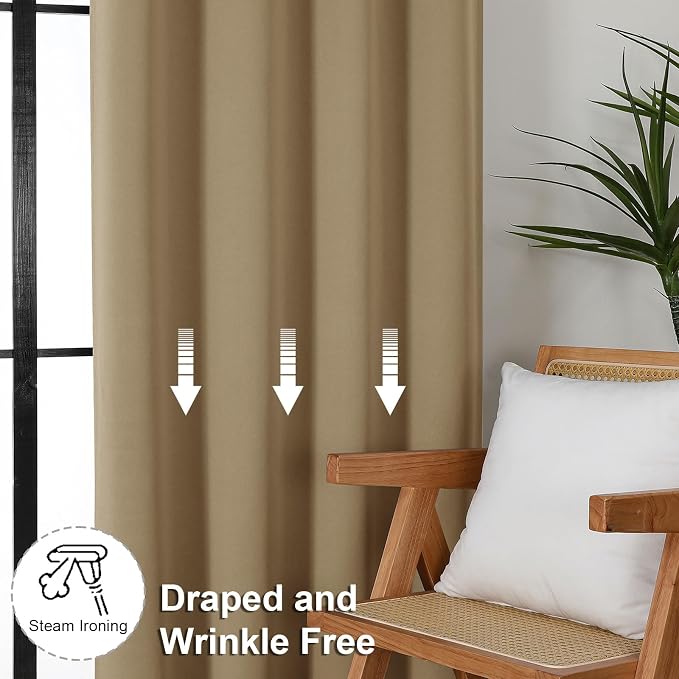 Simplebrand Ava Taupe Short 36 Inches Blackout Curtain 2 Panels Set, Half - Image 7