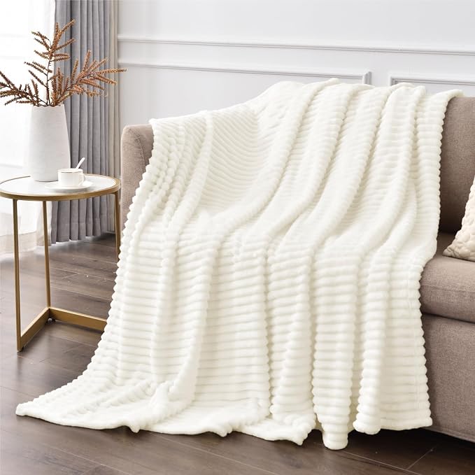 BEDELITE 3D Ribbed Jacquard Cream Blankets Queen Size - Image 4