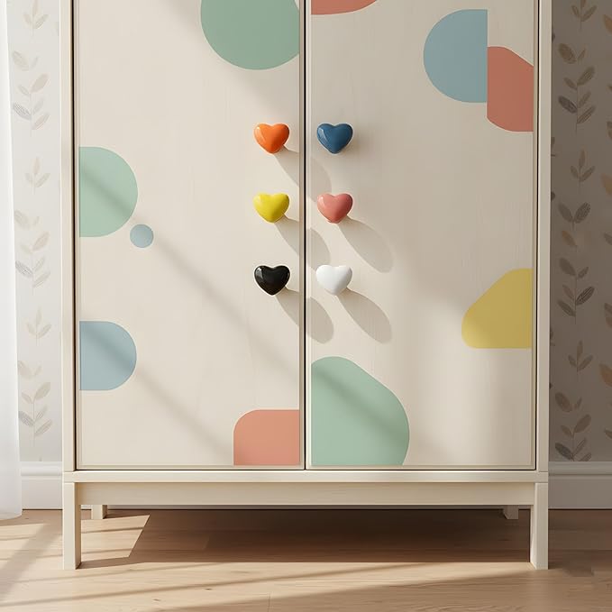 HUAMULAN 15PCS Glossy Ceramic Knobs Heart Shape Cabinet Dresser Kids Child Pulls Door Handles Cupboard Wardrobe Drawer