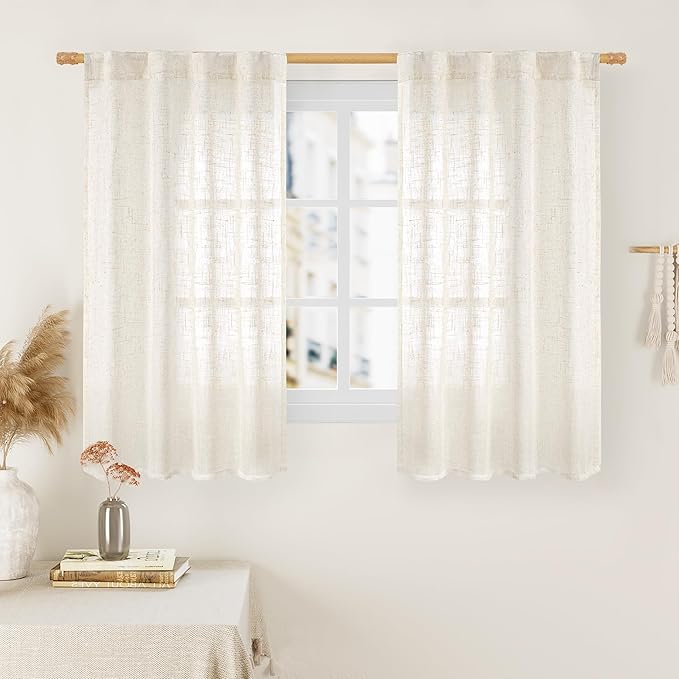 45 Inch Short Window Linen Curtains, Light Filtering Panels | Light Filtering by LAMIT