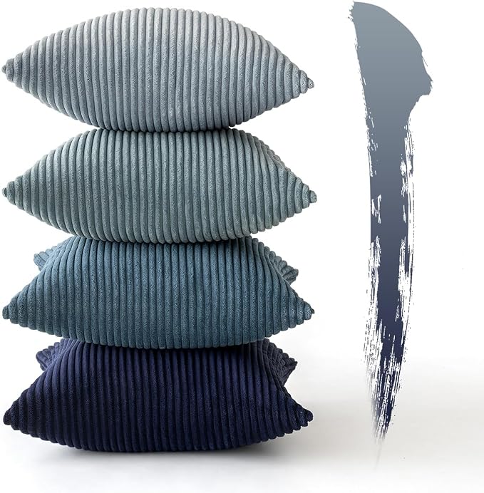 MIULEE Soft Corduroy Decorative Throw Pillow Covers Blue Navy Series 20x20 | - Image 4