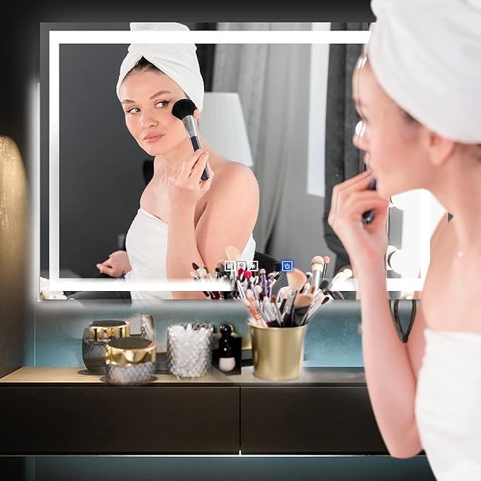 Bathroom Vanity LED Mirror for Wall with Anti Fog, Dimmable Touch Button, Adjustable Color Temperature, Memory Function 30"x40" by Fab Glass and Mirror