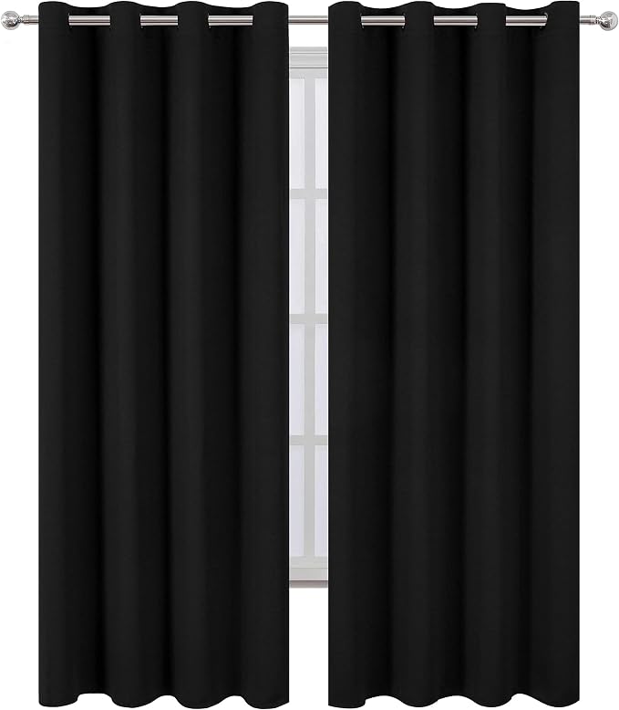 Blackout Curtains 52 x 84 inches Long Black Curtains Set of 2 Panels Thermal - Image 2