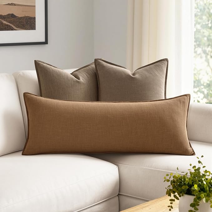 MIULEE Decorative Linen Lumbar Pillow Cover 14x36 Inch Brown | Fall Autumn Boho - Image 3