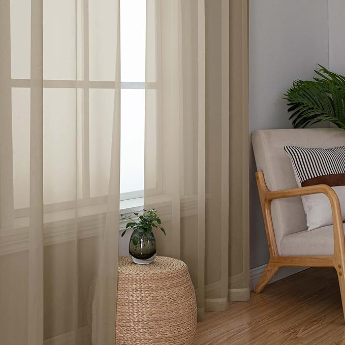 Chyhomenyc Taupe Sheer Curtains 84 Inches Long - Image 4