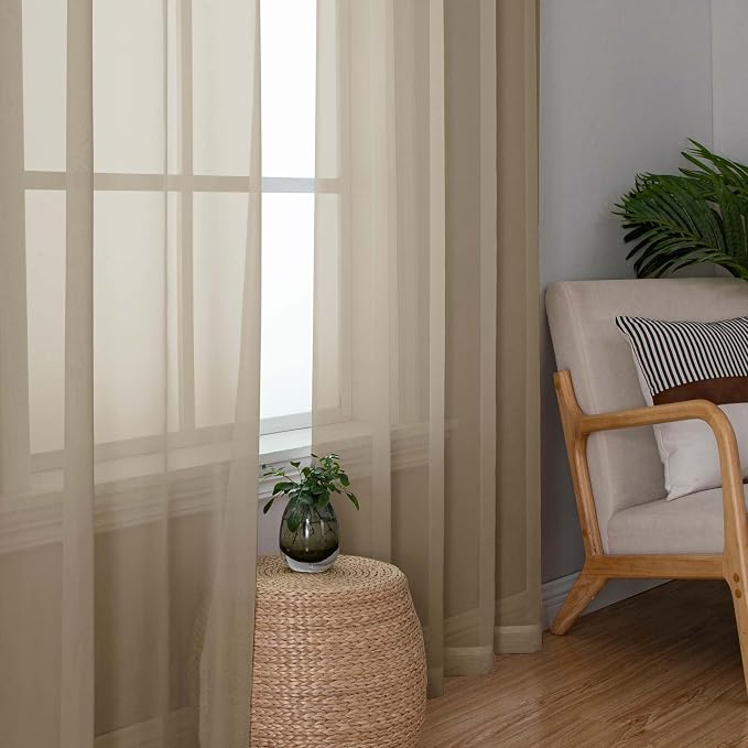 Chyhomenyc Sheer Curtains 63 Inch Length 2 Panels, Taupe | Light Filtering - Image 8