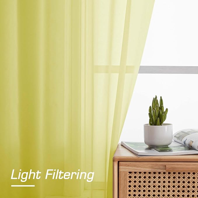Short Lemon Sheer Curtains 36 Inch Length 2 Panels Set, Kitchen Tiers Curtains - Image 4