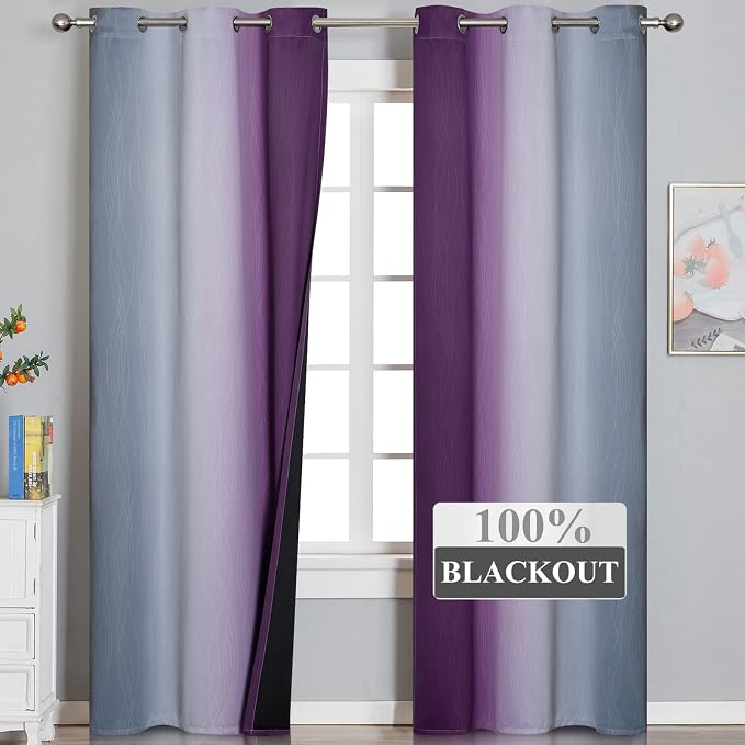 Purple and Grey Ombre Blackout Curtains - Image 2