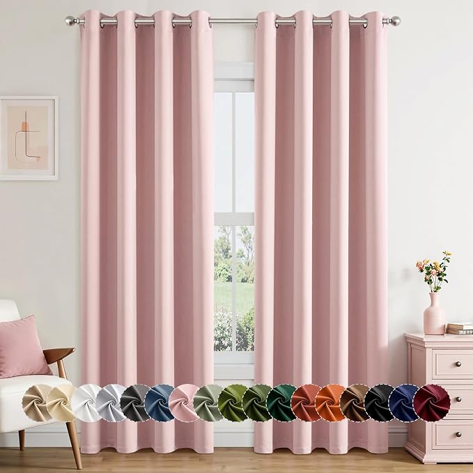 MIULEE Blackout Curtains for Bedroom 2 Panels 50 x 84 Inch Long Pink | Thermal by MIULEE