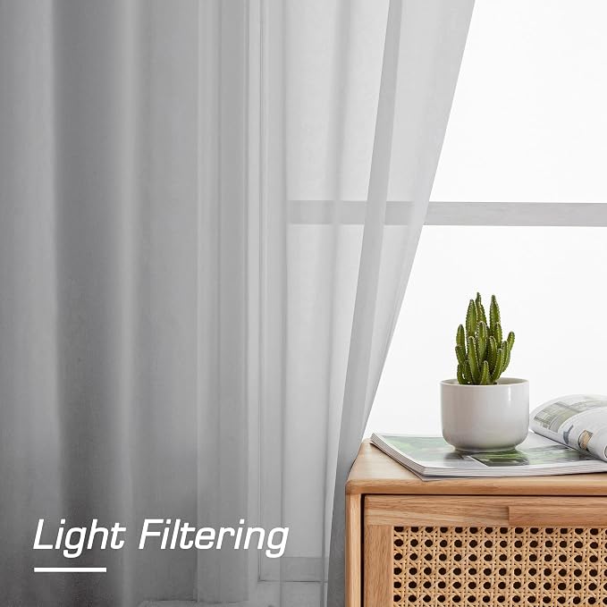 Sheer Curtains 96 inches Long for Bedroom Living Room, Solid Light Gray Soft - Image 3