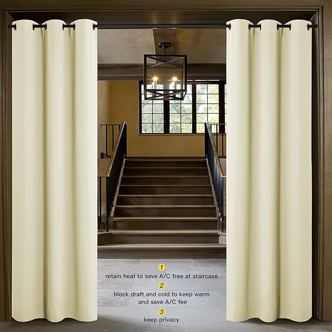 NICETOWN Door Curtain for Doorway Privacy, Curtains 84 Inch Length, Room Divider Cover, Blackout Temporary Insulated Closet Curtain for Bedroom Closet (1 Panel, 7ft Tall x 5ft Wide, Beige)