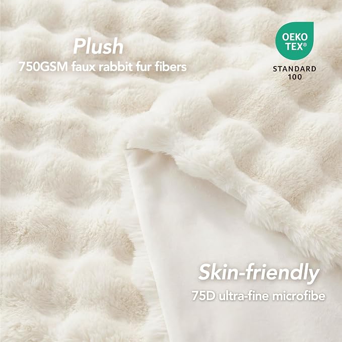 L'AGRATY Faux Rabbit Fur Throw Blanket - Image 4