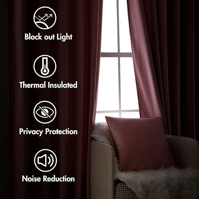 MIULEE Velvet Curtains 52x96 inches 2 Panels Blush Pink Blackout Curtains | - Image 6