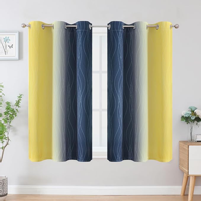 Navy Blue and Yellow Ombre Blackout Curtains - Image 2