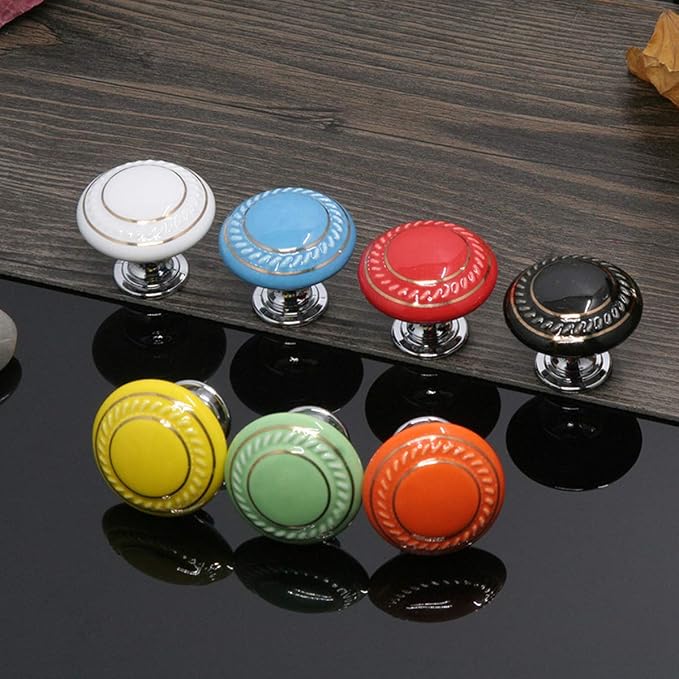 HUAMULAN 15 Pack Ceramic Knob Simple Dresser Kitchen Round Cabinet Pulls,Zinc Alloy Base Cupboard Wardrobe Drawer Door Handles,3 Size Screws