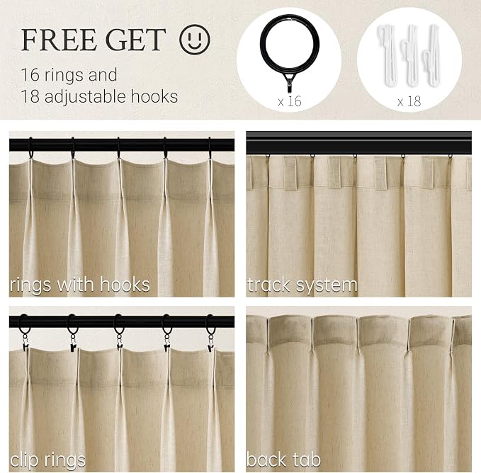 Pinch Pleated 92 Inch Curtains 2 Panels - Image 2