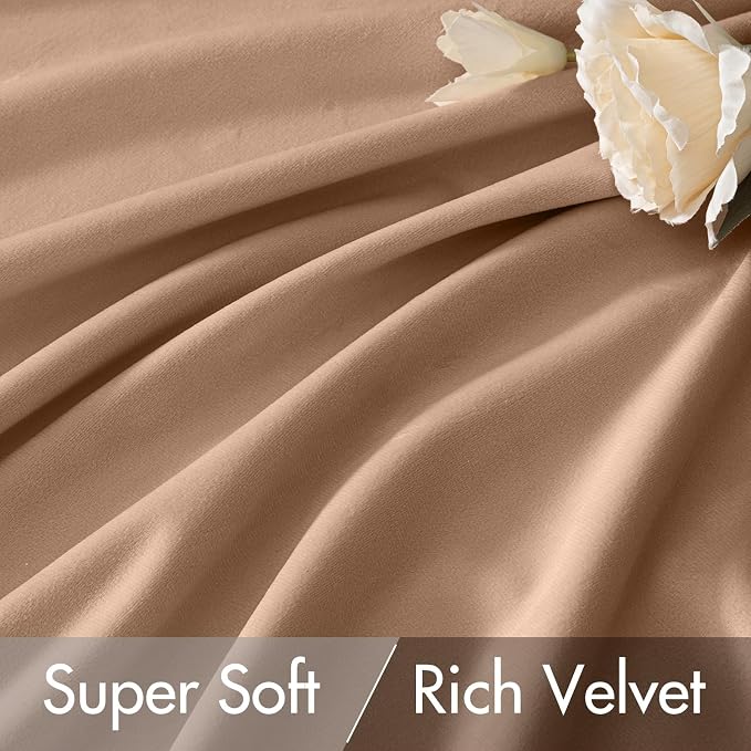 MIULEE Blush Beige Velvet Curtains 52x90 inches Luxury Blackout Curtains | - Image 4