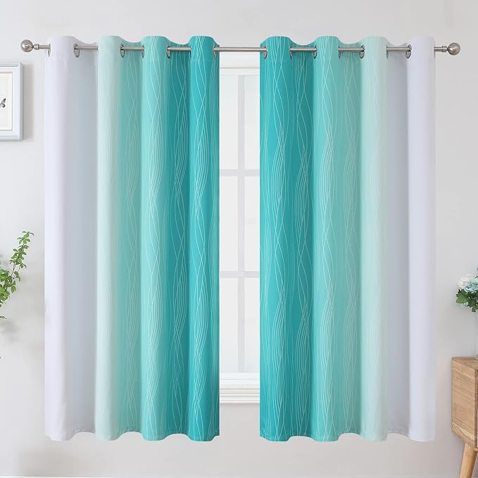 Teal and Grayish White Ombre Blackout Curtains - Image 2